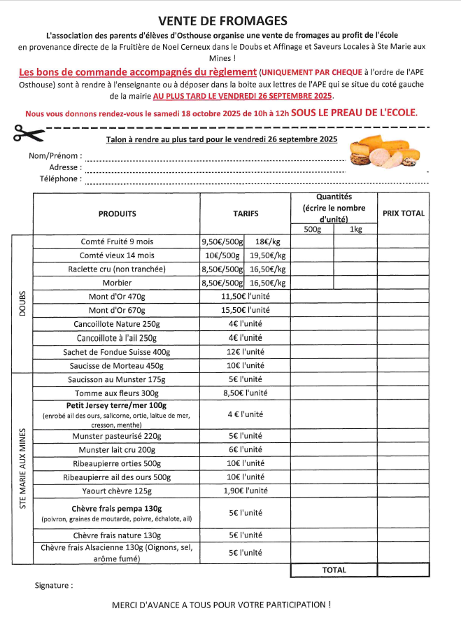 VENTE DE FROMAGE